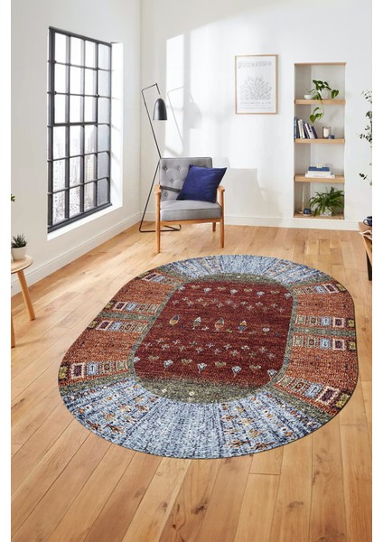 Dijital Kaymaz Yıkanabilir Yeni Etnik Desen Oval Yolluk Mutfak Salon Halısı, O-Etnik-16-Renkli, modelleri