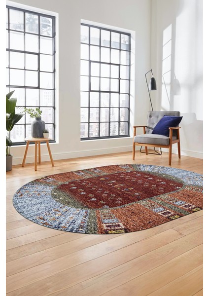 Dijital Kaymaz Yıkanabilir Yeni Etnik Desen Oval Yolluk Mutfak Salon Halısı, O-Etnik-16-Renkli, fırsatları