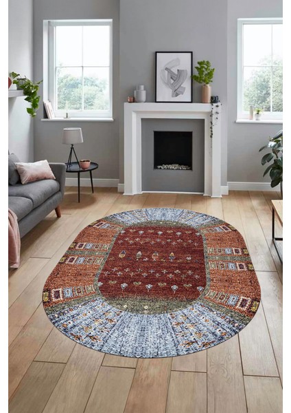 Dijital Kaymaz Yıkanabilir Yeni Etnik Desen Oval Yolluk Mutfak Salon Halısı, O-Etnik-16-Renkli, indirimleri