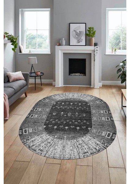 Dijital Kaymaz Yıkanabilir Yeni Etnik Desen Oval Yolluk Mutfak Salon Halısı, O-Etnik-16-Gri, indirimleri