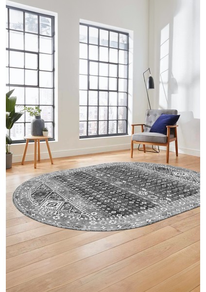 Yeni Tasarım Etnik Desenli Yıkanabilir Oval Yolluk Mutfak Salon Koridor Halısı, O-Etnik-17-Gri, fırsatları