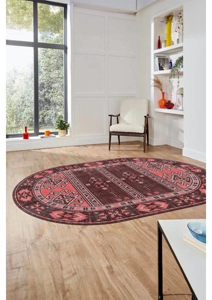 Dijital Baskılı Kaymaz Yıkanabilir Etnik Desen Oval Yolluk Mutfak Salon Halısı, O-Etnik-11-Pembe, fırsatları
