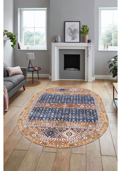 Yeni Tasarım Etnik Desenli Yıkanabilir Oval Yolluk Mutfak Salon Koridor Halısı, O-Etnik-17-Renkli, indirimleri