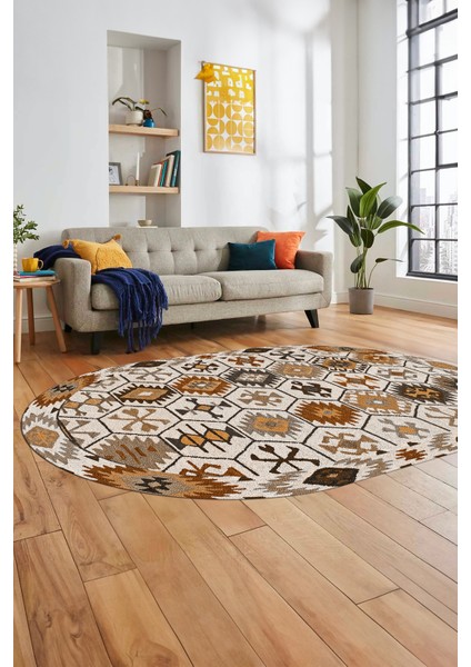 Dijital Baskılı Kaymaz Yıkanabilir Etnik Desen Oval Yolluk Mutfak Salon Halısı, O-Etnik-12-Kahve, fiyatları