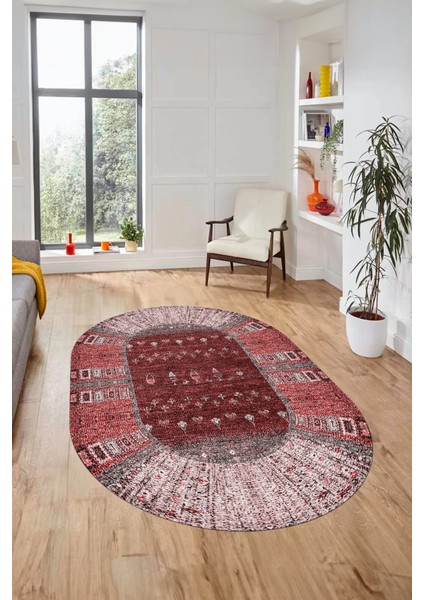 Dijital Kaymaz Yıkanabilir Yeni Etnik Desen Oval Yolluk Mutfak Salon Halısı, O-Etnik-16-Bordo, fiyatları