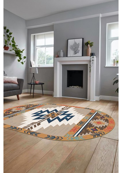 Etnik Desenli Dijital Baskılı Kaymaz Yıkanabilir Oval Yolluk Mutfak Salon Halısı, O-Etnik-05-Renkli, modelleri