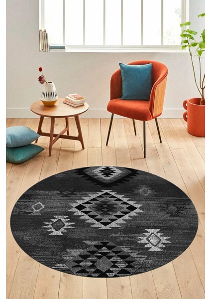 Dijital Kaymaz Yıkanabilir Etnik Desenli Yuvarlak Mutfak Salon Halısı, Y-Etnik-01-Gri, modelleri