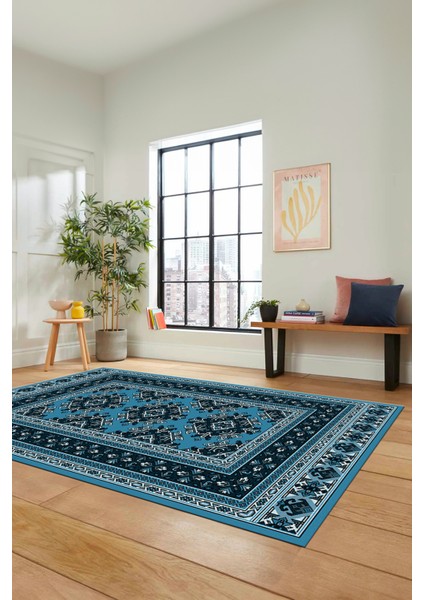 Dijital Baskılı Kaymaz Yıkanabilir Şık Etnik Desen Yolluk Mutfak Salon Halısı, Etnik-04-Mavi