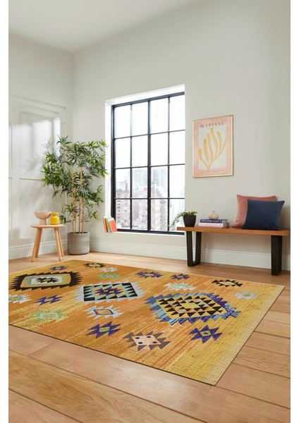 Dijital Baskılı Kaymaz Yıkanabilir Etnik Desenli Mutfak Salon Halısı, Etnik-01-Turuncu fiyatları