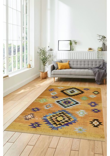 Dijital Baskılı Kaymaz Yıkanabilir Etnik Desenli Mutfak Salon Halısı, Etnik-01-Turuncu indirimleri