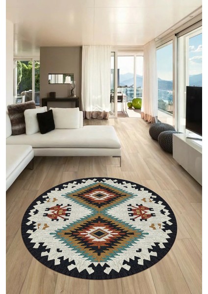Dijital Kaymaz Yıkanabilir Etnik Desenli Yuvarlak Mutfak Salon Halısı, Y-Etnik-02-Renkli, fiyatları