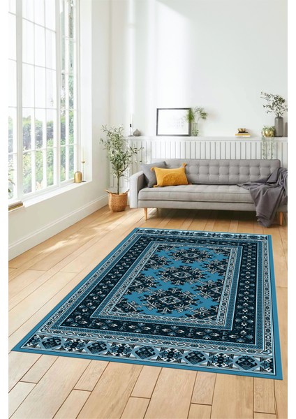 Dijital Baskılı Kaymaz Yıkanabilir Şık Etnik Desen Yolluk Mutfak Salon Halısı, Etnik-04-Mavi fırsatları
