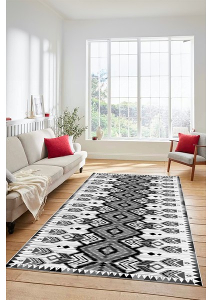 Renkli Etnik Desenli Dijital Kaymaz Yıkanabilir Yolluk Mutfak Salon Halısı, Etnik-06-Gri fiyatları