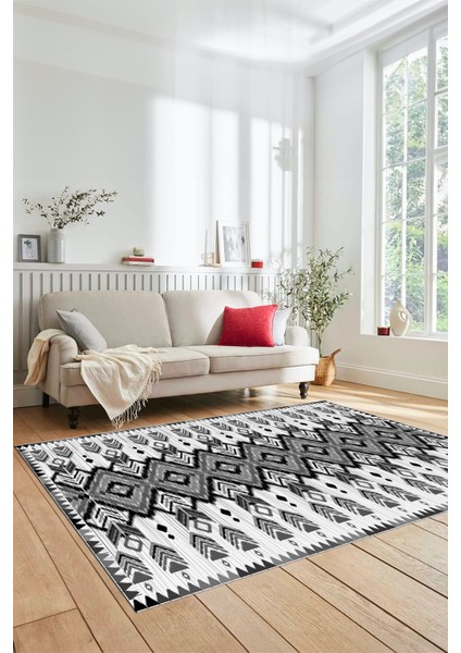 Renkli Etnik Desenli Dijital Kaymaz Yıkanabilir Yolluk Mutfak Salon Halısı, Etnik-06-Gri modelleri