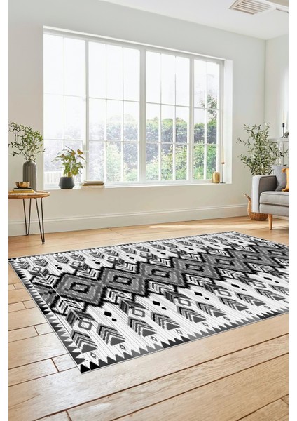 Renkli Etnik Desenli Dijital Kaymaz Yıkanabilir Yolluk Mutfak Salon Halısı, Etnik-06-Gri indirimleri