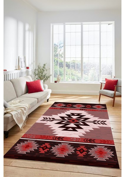 Etnik Desenli Dijital Baskılı Kaymaz Yıkanabilir Yolluk Mutfak Salon Halısı, Etnik-05-Bordo fiyatları