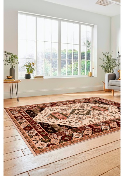 Etnik Klasik Desenli Dijital Baskılı Kaymaz Yıkanabilir Yolluk Salon Halısı, Etnik-07-Bej fırsatları