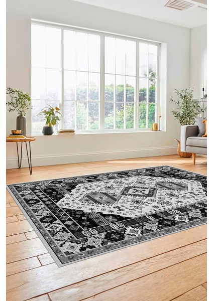 Etnik Klasik Desenli Dijital Baskılı Kaymaz Yıkanabilir Yolluk Salon Halısı, Etnik-07-Gri fırsatları