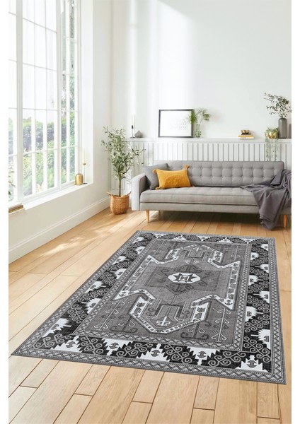 Şık Etnik Desenli Dijital Kaymaz Yıkanabilir Yolluk Mutfak Salon Halısı, Etnik-10-Gri fiyatları