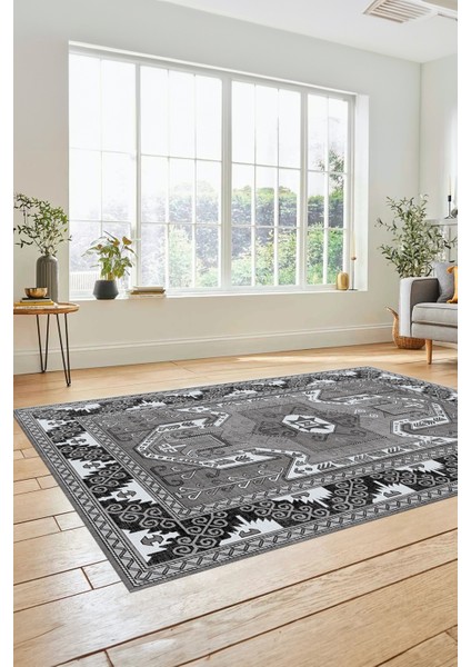 Şık Etnik Desenli Dijital Kaymaz Yıkanabilir Yolluk Mutfak Salon Halısı, Etnik-10-Gri modelleri