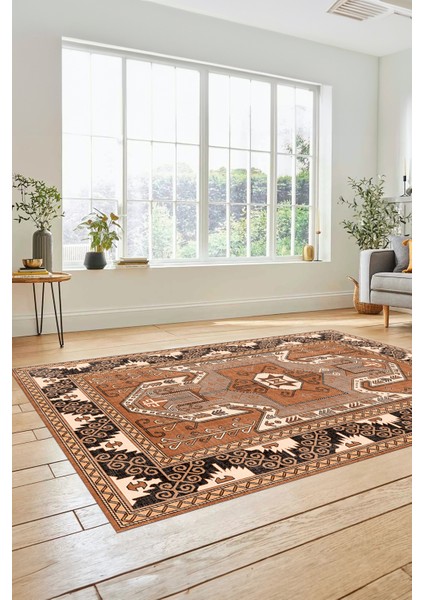 Şık Etnik Desenli Dijital Kaymaz Yıkanabilir Yolluk Mutfak Salon Halısı, Etnik-10-Kahve modelleri