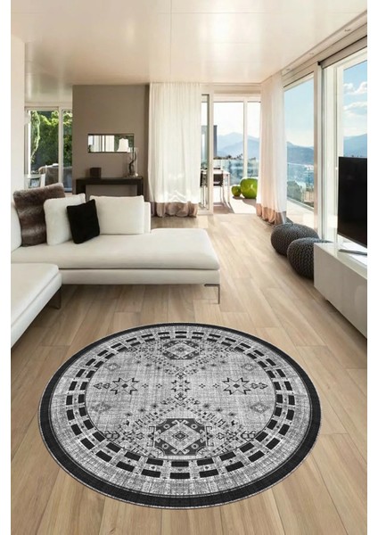 Dijital Kaymaz Yıkanabilir Etnik Desen Yuvarlak Mutfak Salon Halısı, Y-Etnik-03-Gri, fiyatları