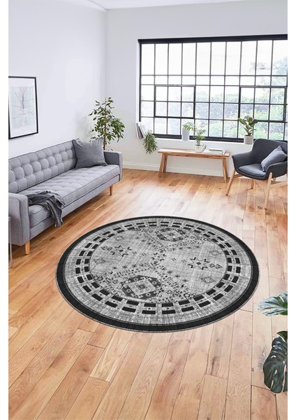 Dijital Kaymaz Yıkanabilir Etnik Desen Yuvarlak Mutfak Salon Halısı, Y-Etnik-03-Gri, indirimleri