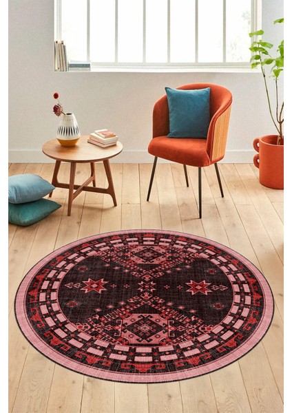 Dijital Kaymaz Yıkanabilir Etnik Desen Yuvarlak Mutfak Salon Halısı, Y-Etnik-03-Pembe, fiyatları