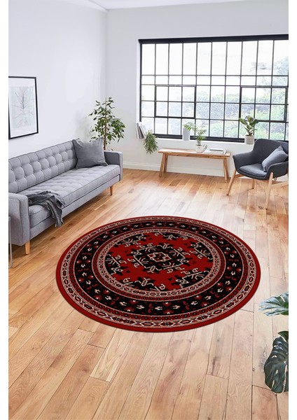 Dijital Kaymaz Yıkanabilir Şık Etnik Desen Yuvarlak Mutfak Salon Halısı, Y-Etnik-04-Kırmızı, fırsatları
