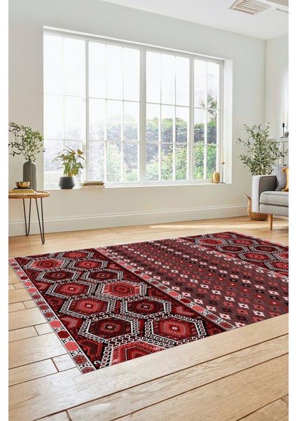 Dijital Baskılı Kaymaz Yıkanabilir Şık Etnik Desenli Yolluk Mutfak Salon Halısı, Etnik-13-Kırmızı fiyatları