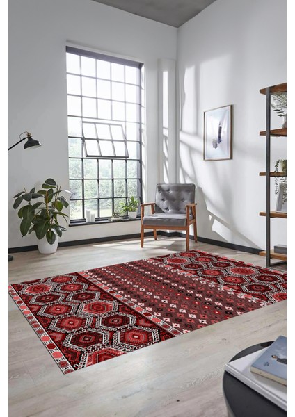 Dijital Baskılı Kaymaz Yıkanabilir Şık Etnik Desenli Yolluk Mutfak Salon Halısı, Etnik-13-Kırmızı fırsatları