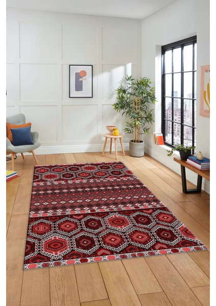 Dijital Baskılı Kaymaz Yıkanabilir Şık Etnik Desenli Yolluk Mutfak Salon Halısı, Etnik-13-Kırmızı indirimleri