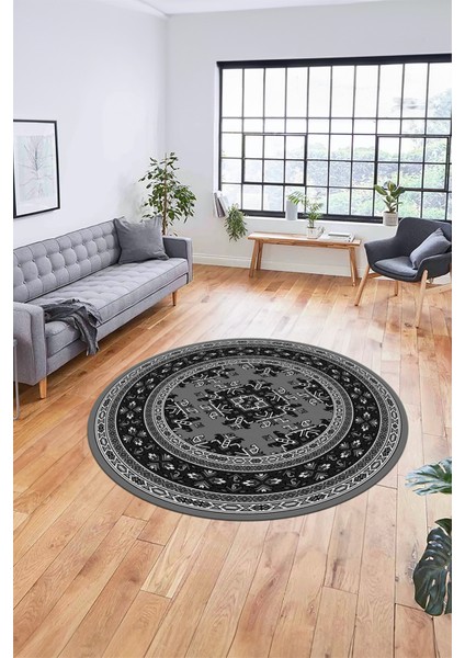 Dijital Kaymaz Yıkanabilir Şık Etnik Desen Yuvarlak Mutfak Salon Halısı, Y-Etnik-04-Gri, fırsatları