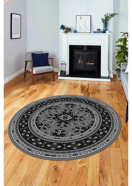 Dijital Kaymaz Yıkanabilir Şık Etnik Desen Yuvarlak Mutfak Salon Halısı, Y-Etnik-04-Gri, indirimleri