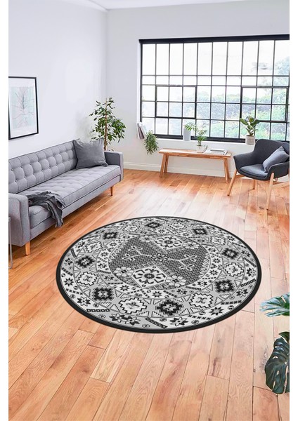 Şık Tasarım Etnik Desenli Dijital Kaymaz Yıkanabilir Yuvarlak Salon Halısı, Y-Etnik-08-Gri, fiyatları
