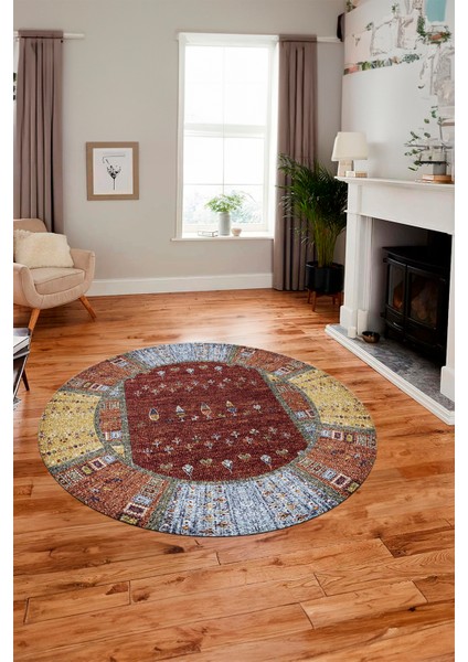 Dijital Kaymaz Yıkanabilir Yeni Etnik Desenli Yuvarlak Mutfak Salon Halısı, Y-Etnik-16-Renkli, modelleri