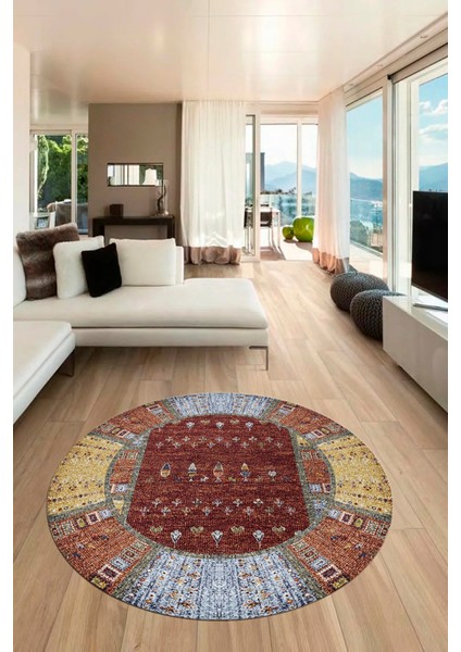 Dijital Kaymaz Yıkanabilir Yeni Etnik Desenli Yuvarlak Mutfak Salon Halısı, Y-Etnik-16-Renkli, fırsatları