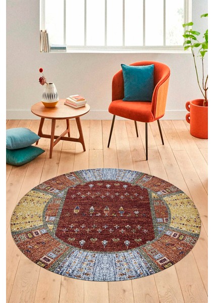 Dijital Kaymaz Yıkanabilir Yeni Etnik Desenli Yuvarlak Mutfak Salon Halısı, Y-Etnik-16-Renkli, indirimleri