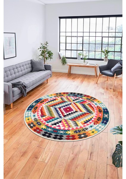 Modern Tasarım Etnik Desenli Dijital Kaymaz Yıkanabilir Yuvarlak Salon Halısı, Y-Etnik-09-Renkli, fiyatları