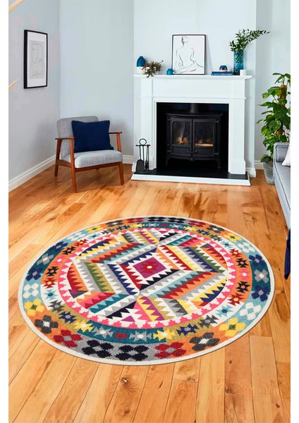 Modern Tasarım Etnik Desenli Dijital Kaymaz Yıkanabilir Yuvarlak Salon Halısı, Y-Etnik-09-Renkli, modelleri