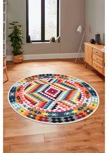 Modern Tasarım Etnik Desenli Dijital Kaymaz Yıkanabilir Yuvarlak Salon Halısı, Y-Etnik-09-Renkli, fırsatları