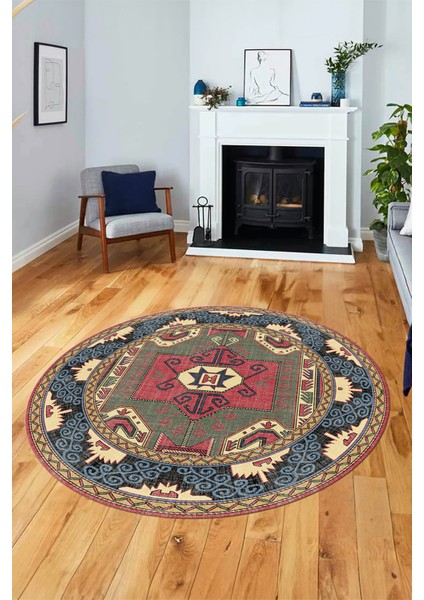 Şık Etnik Desenli Dijital Kaymaz Yıkanabilir Yuvarlak Mutfak Salon Halısı, Y-Etnik-10-Renkli, fiyatları