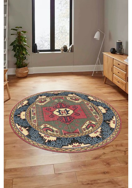 Şık Etnik Desenli Dijital Kaymaz Yıkanabilir Yuvarlak Mutfak Salon Halısı, Y-Etnik-10-Renkli, modelleri