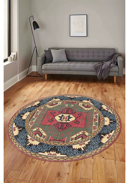 Şık Etnik Desenli Dijital Kaymaz Yıkanabilir Yuvarlak Mutfak Salon Halısı, Y-Etnik-10-Renkli, fırsatları