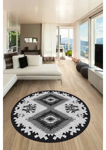 Dijital Kaymaz Yıkanabilir Etnik Desenli Yuvarlak Mutfak Salon Halısı, Y-Etnik-02-Gri, fiyatları