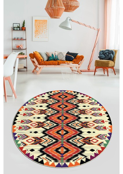 Renkli Etnik Desenli Dijital Kaymaz Yıkanabilir Yuvarlak Mutfak Salon Halısı, Y-Etnik-06-Renkli, fiyatları