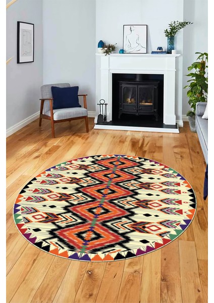 Renkli Etnik Desenli Dijital Kaymaz Yıkanabilir Yuvarlak Mutfak Salon Halısı, Y-Etnik-06-Renkli, fırsatları