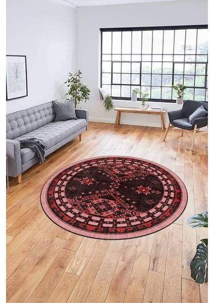 Dijital Kaymaz Yıkanabilir Etnik Desen Yuvarlak Mutfak Salon Halısı, Y-Etnik-03-Pembe, fırsatları