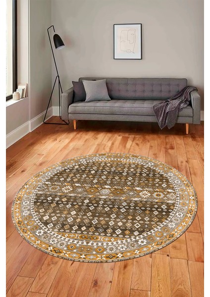 Yeni Tasarım Etnik Desenli Yıkanabilir Yuvarlak Mutfak Salon Koridor Halısı, Y-Etnik-17-Kahve, fiyatları