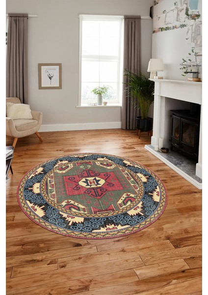 Şık Etnik Desenli Dijital Kaymaz Yıkanabilir Yuvarlak Mutfak Salon Halısı, Y-Etnik-10-Renkli, indirimleri